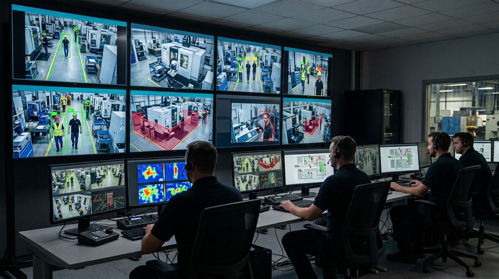 Computer vision monitoring workplace safety hazards in a factory